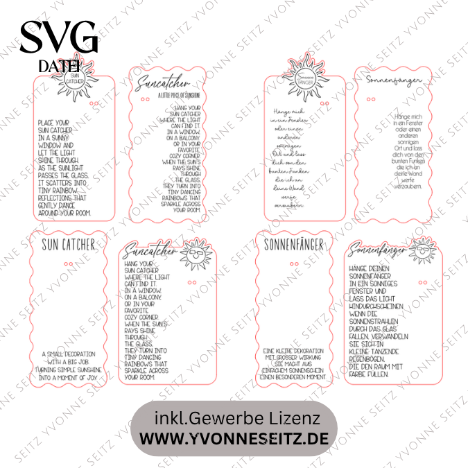 SVG Laserdatei Verpackung Halter für Sonnenfänger verschiedene Designs Anhänger Gute Laune Sommer Sonne Kristall SVG Datei – Bild 2