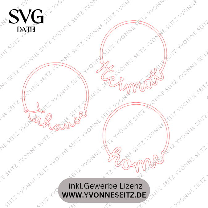 SVG Laserdatei 3 Designs Kranz Kränze Home Heimat Zuhause inline Dekokränze für Trockenblumen SVG Datei – Bild 2