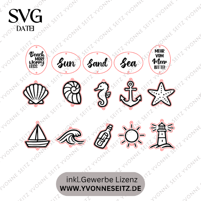 SVG Laserdatei Meer Sonnenfänger 15 Designs Sonnenfänger Anhänger Urlaub Strand Sand Sonne Gute Laune Sommer SVG Datei – Bild 2