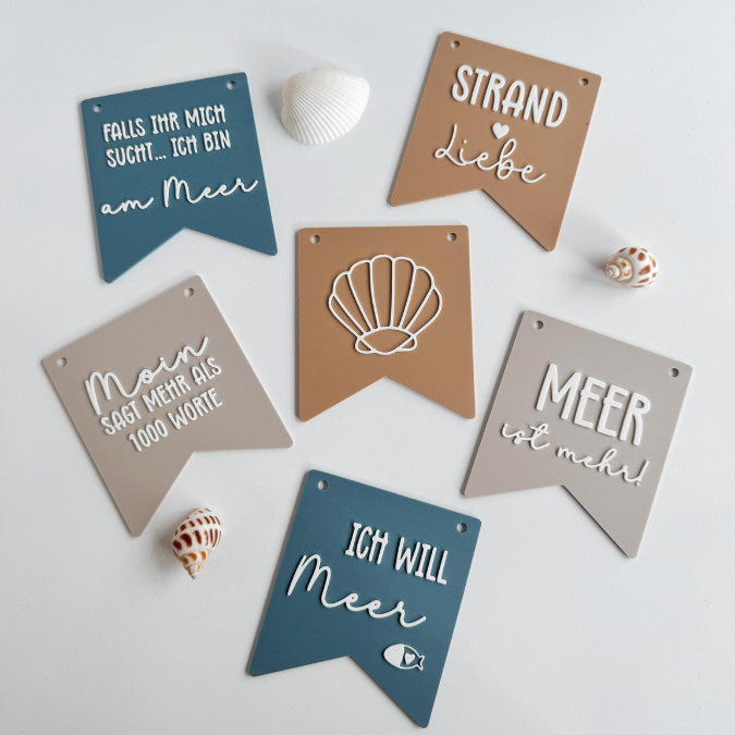 STL 3D Druck Datei 9 designs Maritime Wimpel Meer Strand Wellen Urlaub Anker Maritim Dekogirlande Strandkorbdeko Geschenkidee 3D-Druck Datei