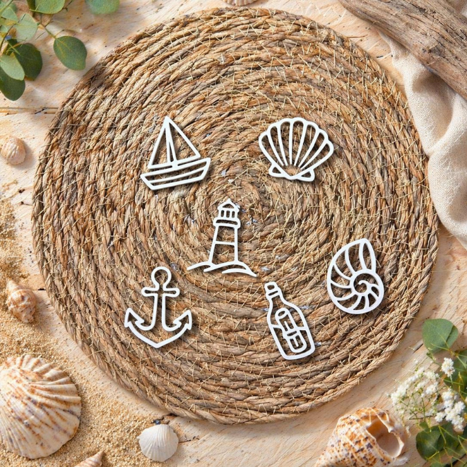 STL 3D Druck Datei 6 designs Sonnenfänger Motive Maritim Anhänger Meer Anker Leuchtturm Segelboot Muschel Flaschenpost 3D-Druck Datei