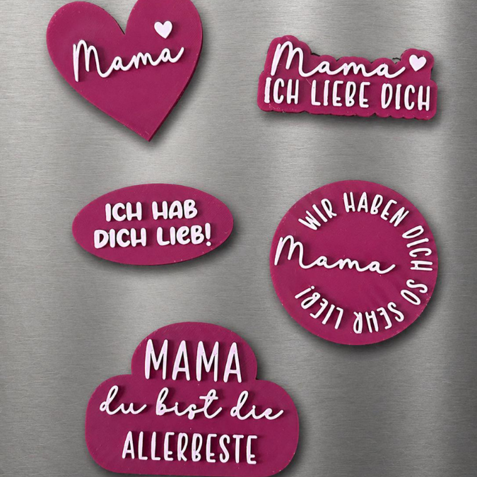 STL 3D Druck Datei 6 Designs Magnet Mama Muttertag für 2 Magnete zum einkleben bis 8mm Durchmesser3D-Druck Datei Kühlschrankmagnet Geschenk – Bild 12