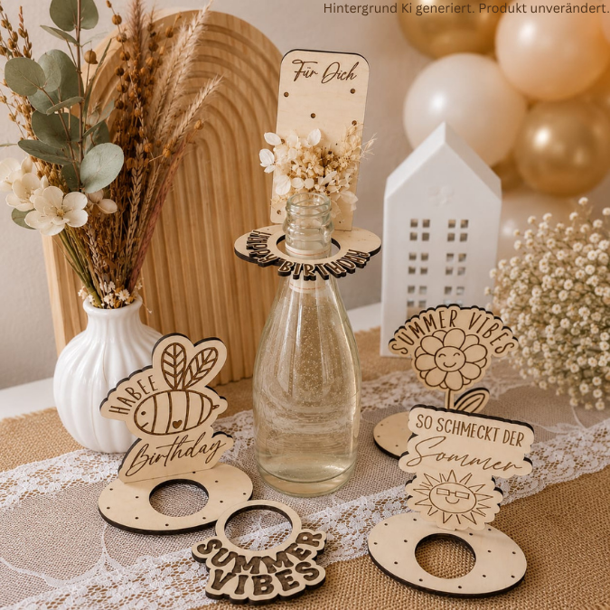 SVG Laserdatei 12 Designs Flaschenanhänger Aufstecker Weinflaschen Anhänger Weinflaschenanhänger Sommer Geburtstag Mitbringsel 3mm 4mm SVG Datei – Bild 3