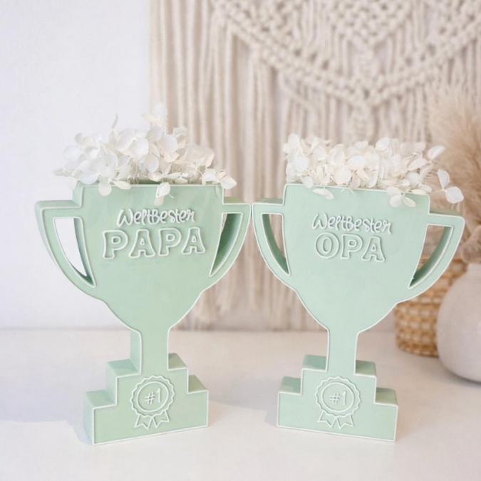 STL 3D Druck Datei 7 Designs Pokal mit Öffnung für Gutscheine, Geld, Blumen Aufsteller Vatertag Papa Opa Geschenkidee Männer 3D-Datei