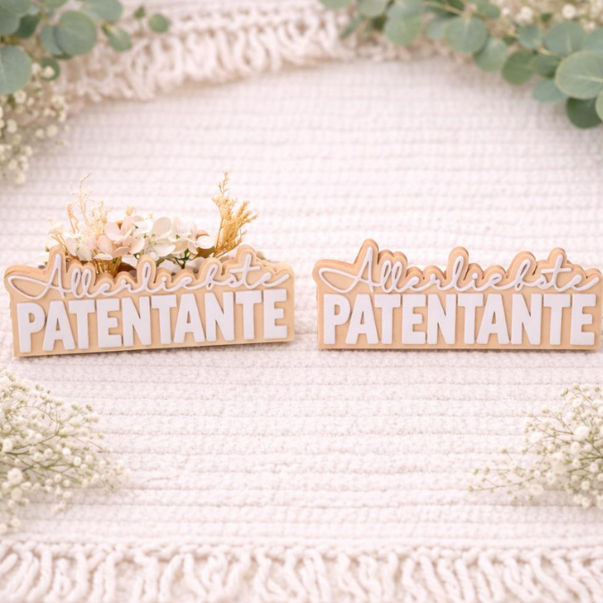 STL 3D Druck Datei Schriftzug Allerliebste Patentante 2 Designs 3D-Datei 3D-Druck Vorlage Geschenkidee mit Löchern für Blumen Taufe taufpate