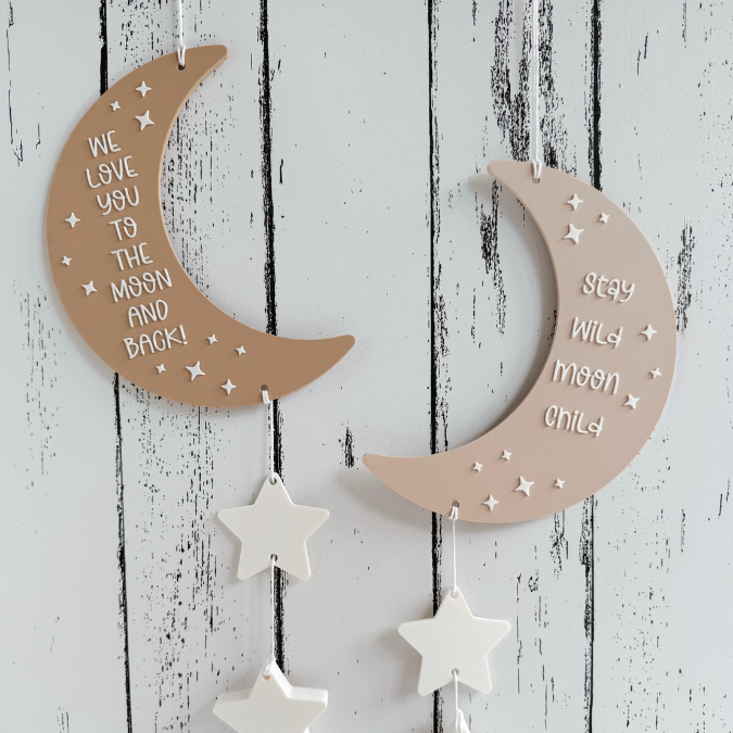 STL 3D Druck Datei 4er Set Mond We love you to the moon and back Deko Sonnenfänger Stay wild moon child Kinderzimmerdeko 3D-Druck Datei