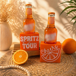 STL 3D Druck Datei 2er Set Halter für kleine Flaschen Spritz Tour & Cheers Orange Aperoli Sommer Cocktail 3D-Druck Datei 55,5 mm Durchmesser