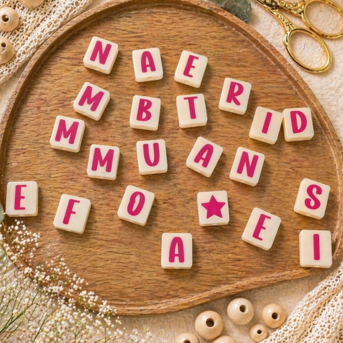 STL 3D Druck Datei Buchstaben Alphabet Perlen für Schlüsselanhänger Eckig Abc inkl Anhänger mit kleinem und größerem Loch 3mm 5mm 8mm – Bild 4