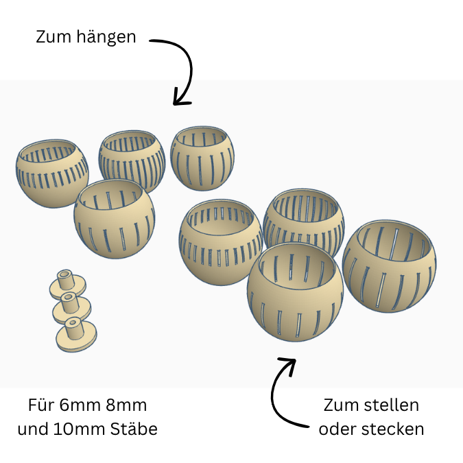 3D Druck Datei STL 4er Set Windlicht für LED Teelichter oder Solarlichter (8cm) zum stecken und stellen inkl Stabhalter 6/8/10mm 3D-Druck – Bild 2