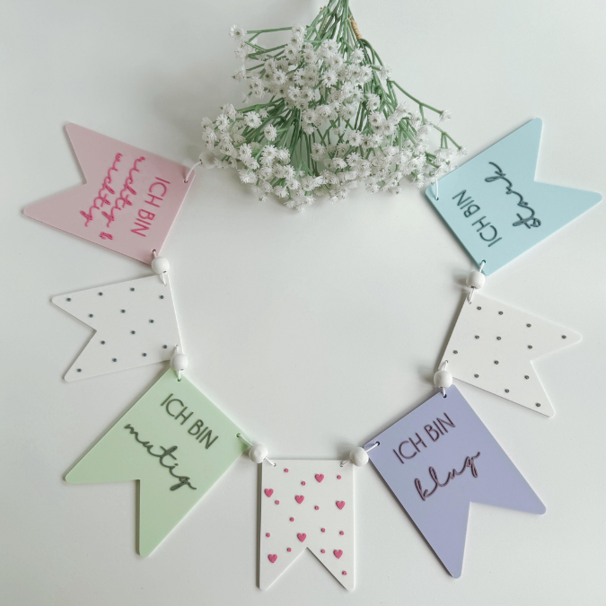 STL 3D Druck Datei 16 Designs Wimpel Affirmationen Kinderzimmerdeko Geburtstagsdeko 3D-Druck Datei Personalisierbar Ich bin mutig...