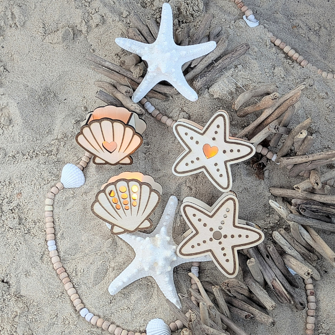 SVG Laserdatei 4 Designs Muschel und Seestern zum füllen mit Blumen, Geld oder Ballonlicht Sommer Maritim Lichtdatei Leuchtdeko SVG-Datei – Bild 6