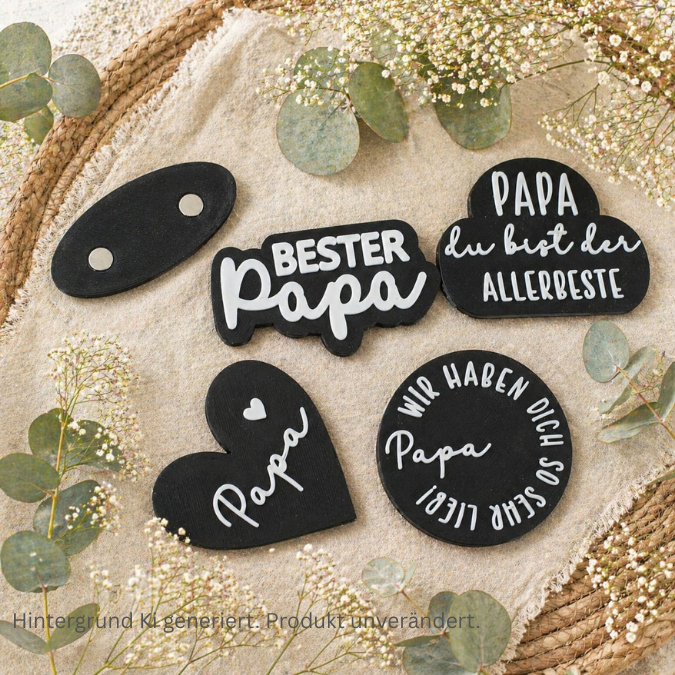 STL 3D Druck Datei 6 Designs Magnet Papa Vatertag für 2 Magnete zum einkleben bis 8mm Durchmesser3D-Druck Datei Kühlschrankmagnet Geschenk – Bild 4