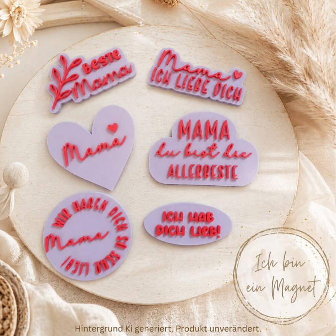 STL 3D Druck Datei 6 Designs Magnet Mama Muttertag für 2 Magnete zum einkleben bis 8mm Durchmesser3D-Druck Datei Kühlschrankmagnet Geschenk