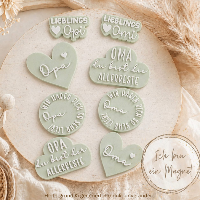 STL 3D Druck Datei 8 Designs Magnet Opa und Oma Vatertag Muttertag für 2 Magnete zum einkleben bis 8mm Durchmesser 3D-Druck Datei Geschenk