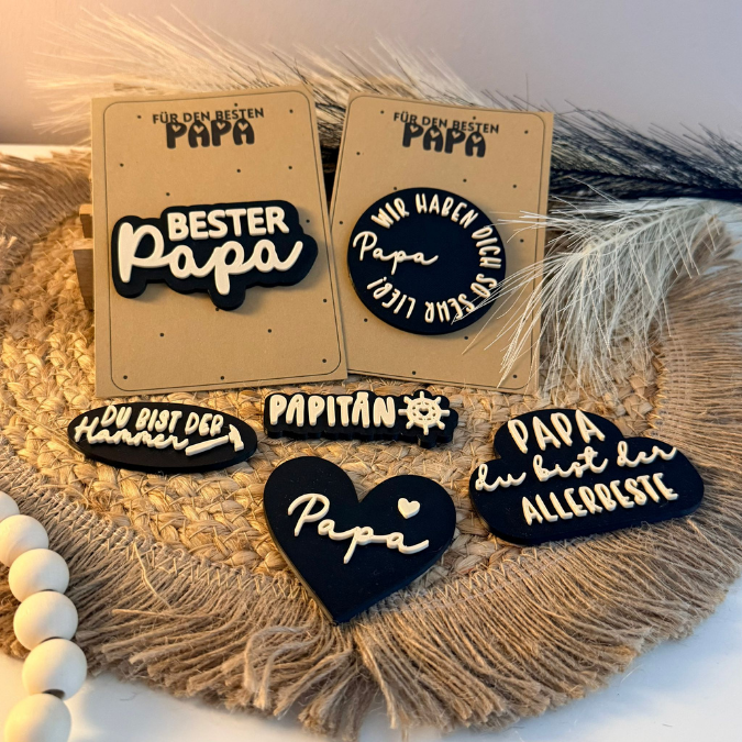 STL 3D Druck Datei 6 Designs Magnet Papa Vatertag für 2 Magnete zum einkleben bis 8mm Durchmesser3D-Druck Datei Kühlschrankmagnet Geschenk
