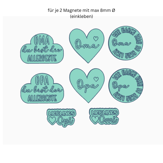 STL 3D Druck Datei 8 Designs Magnet Opa und Oma Vatertag Muttertag für 2 Magnete zum einkleben bis 8mm Durchmesser 3D-Druck Datei Geschenk – Bild 2