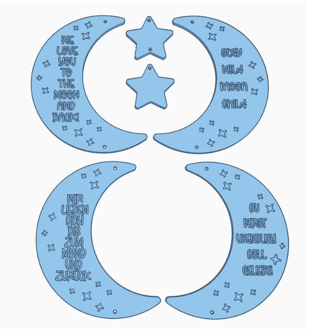 STL 3D Druck Datei 4er Set Mond We love you to the moon and back Deko Sonnenfänger Stay wild moon child Kinderzimmerdeko 3D-Druck Datei – Bild 2