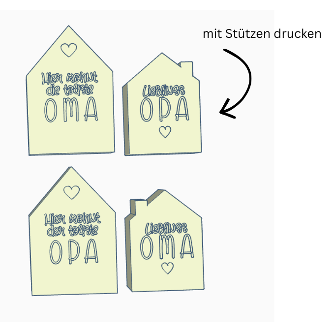 STL 3D Druck Datei 4er Set Häuser Haus Oma Opa mit Öffnung für Blumen Großeltern 3D-Druck Datei – Bild 2