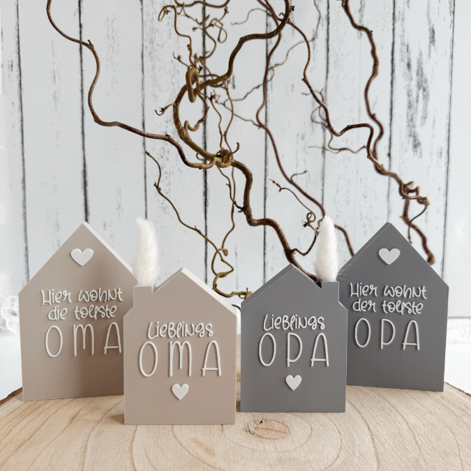 STL 3D Druck Datei 4er Set Häuser Haus Oma Opa mit Öffnung für Blumen Großeltern 3D-Druck Datei