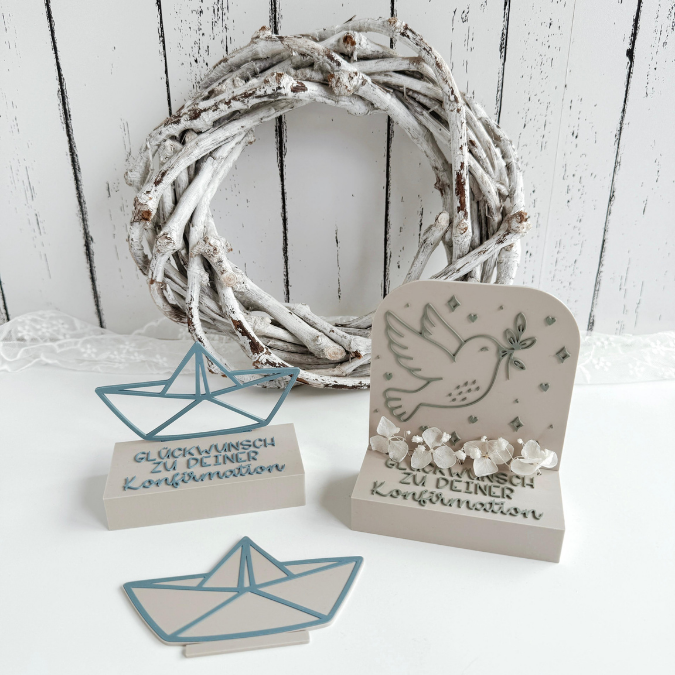 STL 3D Druck Datei Aufsteller Papierboot Taube Kirche Jugendweihe Aufsteller für Blumen, Konfirmation Kommunion Firmung 3D-Druck Datei – Bild 4