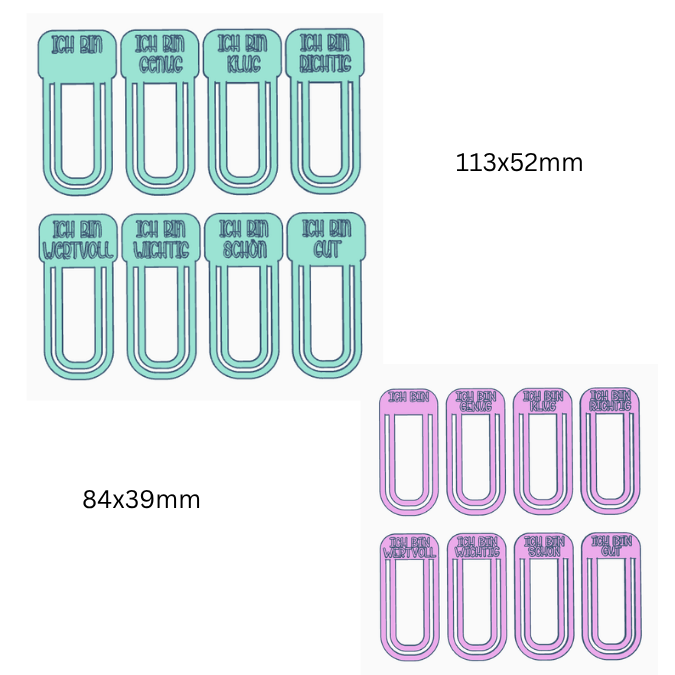 STL 3D Druck Datei Affirmationen Lesezeichen 8er Set Geschenkidee für Kinder in 2 Größen Schulkind Einschulung 3D-Druck Datei – Bild 2