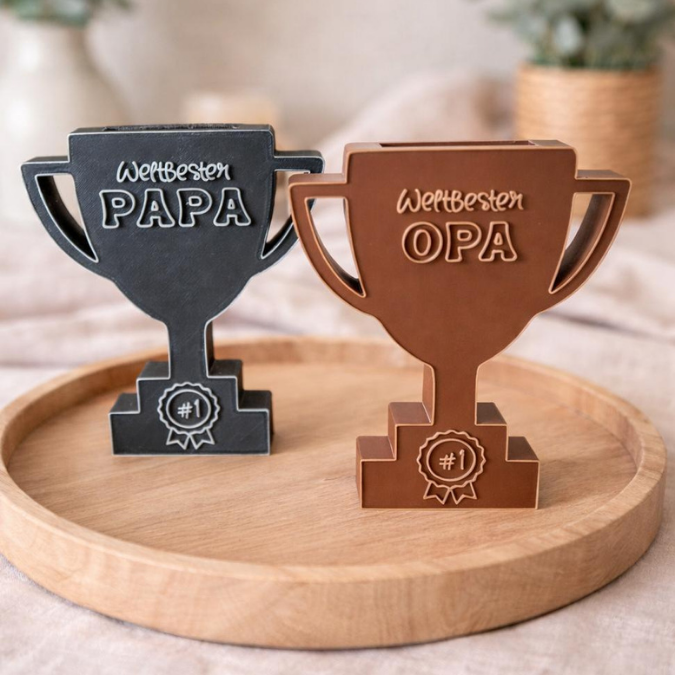 STL 3D Druck Datei 7 Designs Pokal mit Öffnung für Gutscheine, Geld, Blumen Aufsteller Vatertag Papa Opa Geschenkidee Männer 3D-Datei – Bild 3