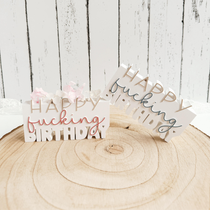 STL 3D Druck Datei Schriftzug Statement 2er Set "Happy fucking birthday" mit und ohne Blumenlöcher Geburtstag 3D-Druck Datei Aufsteller – Bild 7