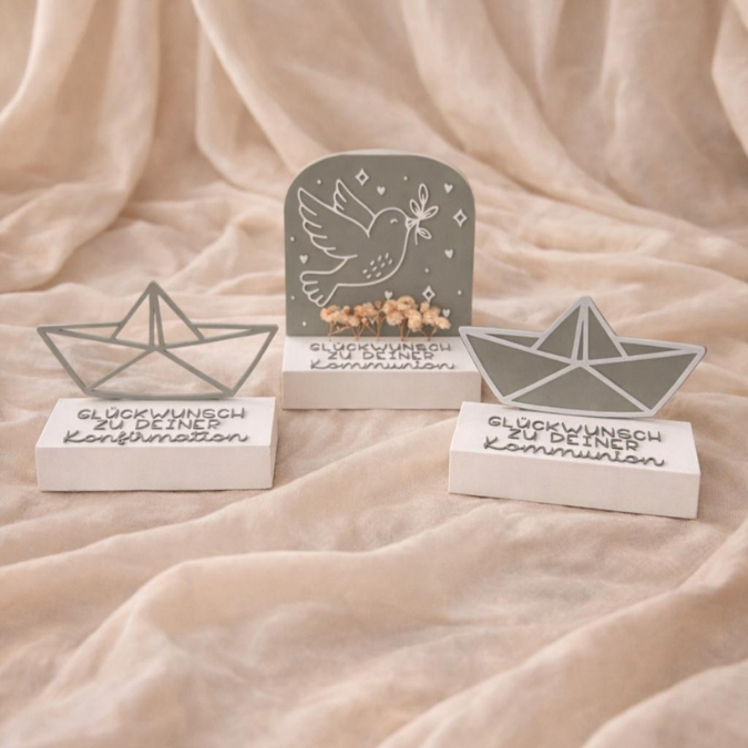 STL 3D Druck Datei Aufsteller Papierboot Taube Kirche Jugendweihe Aufsteller für Blumen, Konfirmation Kommunion Firmung 3D-Druck Datei – Bild 3
