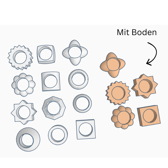 1 STL 3D Druck Datei 12er Stapelformen Geometrische Formen zum stapeln für Kerzen reagenzgläser 22,5mm & 35mm Öffnungen und 3D-Datei 3D-Druck – Bild 2