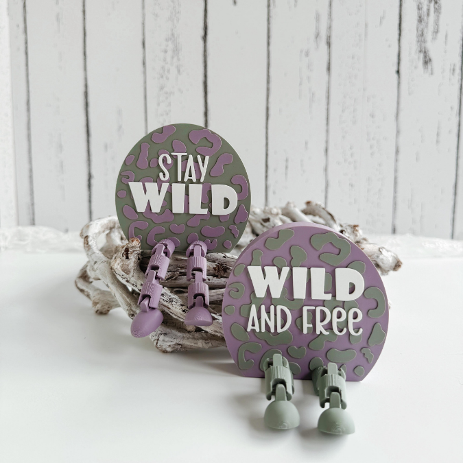 3MF für Bambu 3D Druck Datei 2 Designs Wackelbeine Statement Stay Wild and free Leo mit Beinen Deko 3D-Druck 3mf datei kawaii cute boho flexi friend – Bild 5