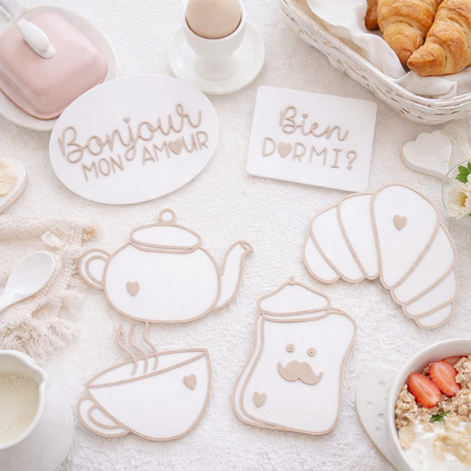 STL 3D-Druck Datei 6er Set Untersetzer Dekobretter Croissant Frenchtoast Frühstück Frankreich Kaffee Dekoteller Tee 3D Geschenkidee 3D-Datei