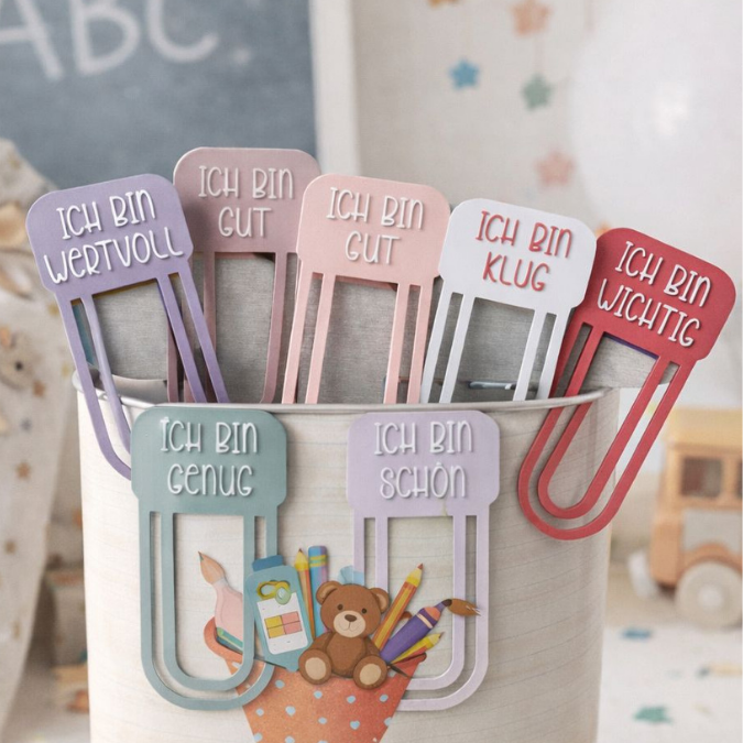 STL 3D Druck Datei Affirmationen Lesezeichen 8er Set Geschenkidee für Kinder in 2 Größen Schulkind Einschulung 3D-Druck Datei – Bild 5