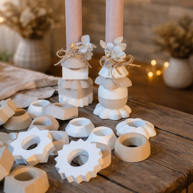 1 STL 3D Druck Datei 12er Stapelformen Geometrische Formen zum stapeln für Kerzen reagenzgläser 22,5mm & 35mm Öffnungen und 3D-Datei 3D-Druck