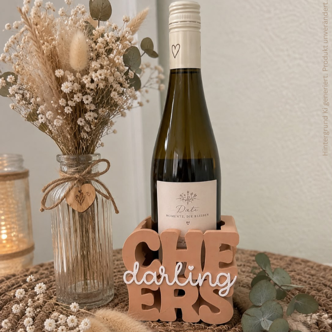 STL 3D Druck Datei 2er Set Halter für kleine Flaschen oder Geschenke Cheers Darling Sekt Wein inkl Anhänger Sommer Cocktail 3D-Druck Datei