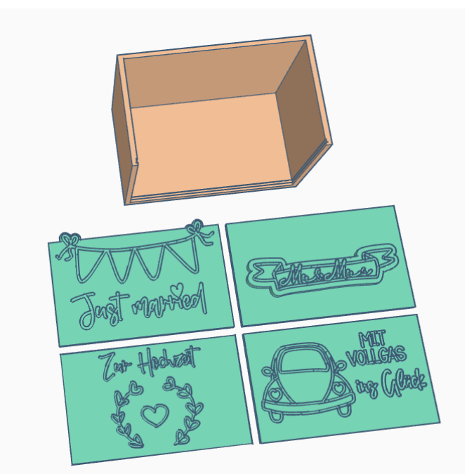 STL 3D Druck Datei Box mit Schiebefront austauschbar inkl 4 Designs Hochzeit Hochzeitsgeschenk 3D-Druck Datei Ehe Braut Wedding Geschenkbox – Bild 2