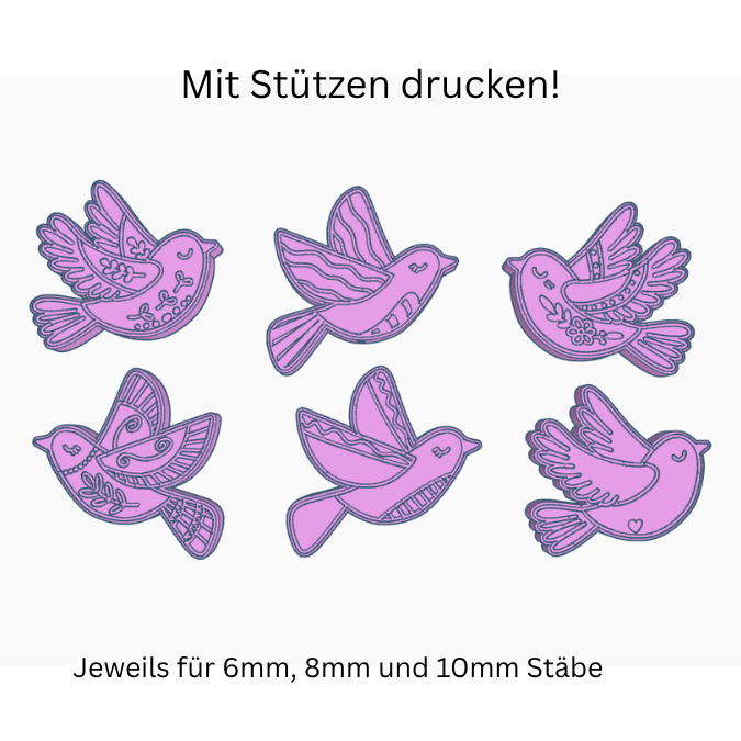 1 STL 3D Druck Datei 6 Designs Gartenstecker Vogel Vögel Pflanzen Outdoor Deko Beetstecker Pflanzenstecker für 6mm, 8mm & 10mm Stäbe Bambu – Bild 2
