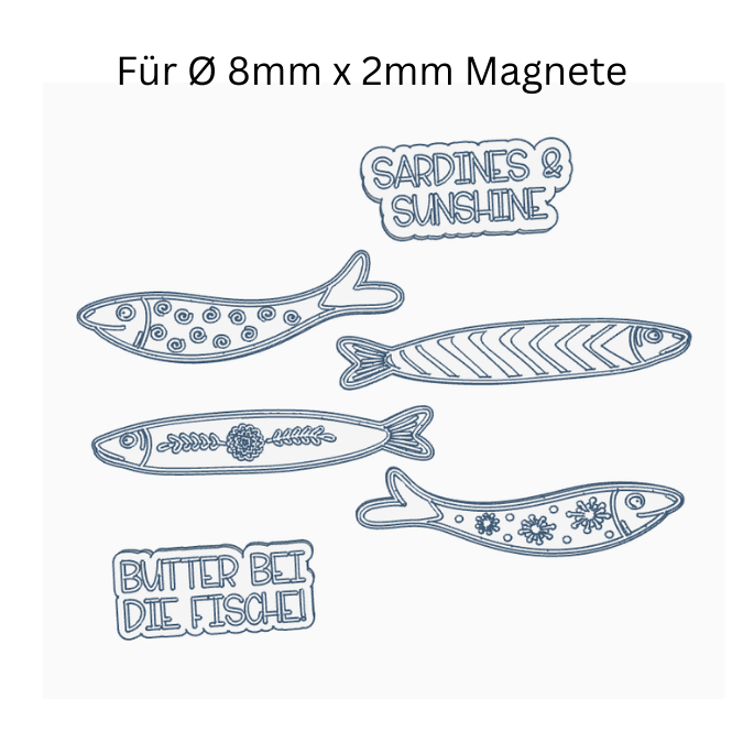 STL 3D Druck Datei 6 Designs Magnete XL Sardienen Fische Magnet für Magneten mit 8mm Durchmesser 3D-Druck Datei Kühlschrankmagnet Boho Skandi – Bild 2