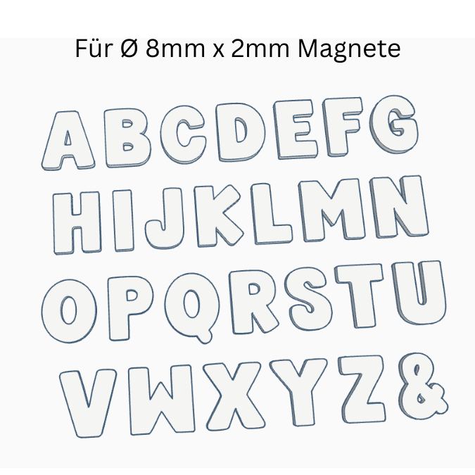 STL 3D Druck Datei ABC Alphabet Magnete Magnet für Magneten mit 8mm Durchmesser 3D-Druck Datei Kühlschrankmagnet Text – Bild 2