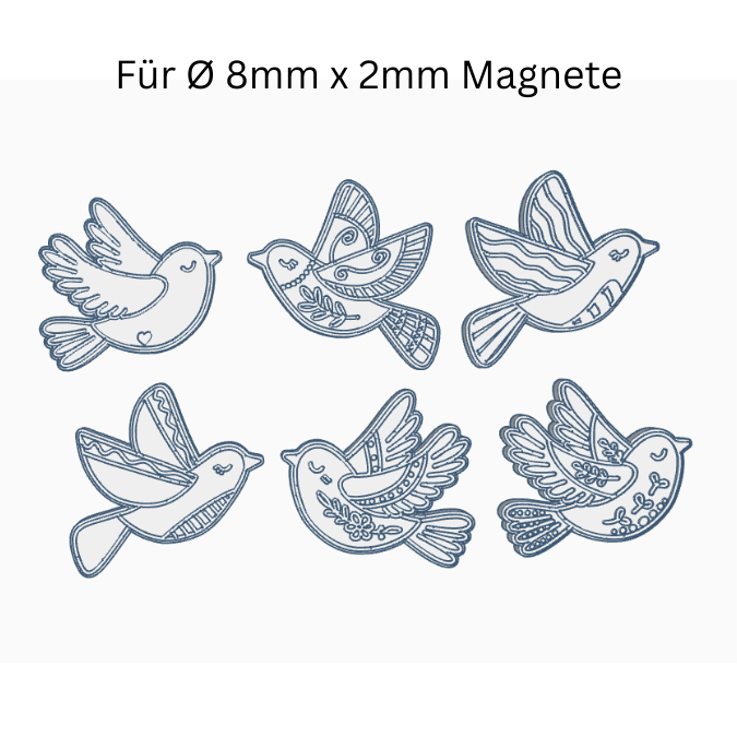 STL 3D Druck Datei 6 Designs Magnete Vögel Vogel Magnet für Magneten mit 8mm Durchmesser 3D-Druck Datei Kühlschrankmagnet Boho Kawaii Skandi – Bild 2