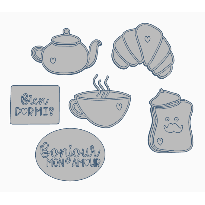 STL 3D-Druck Datei 6er Set Untersetzer Dekobretter Croissant Frenchtoast Frühstück Frankreich Kaffee Dekoteller Tee 3D Geschenkidee 3D-Datei – Bild 2
