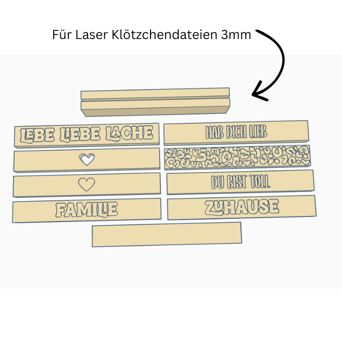 STL 3D Druck Datei 9 Designs Klötzchen inkl Halter für 3mm Laser Klötzchen Blanko Leo für verschiedene Anlässe Dateien 3D-Druck Datei – Bild 2
