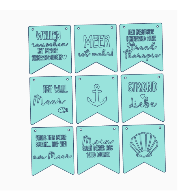 STL 3D Druck Datei 9 designs Maritime Wimpel Meer Strand Wellen Urlaub Anker Maritim Dekogirlande Strandkorbdeko Geschenkidee 3D-Druck Datei – Bild 2