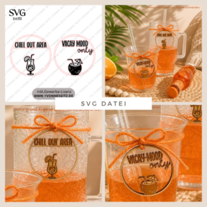 SVG Laserdatei 2 Designs Kranz Kränze Anhänger Drinks Chill out area Vacay mood only Urlaub Sommer Party SVG Datei Aperol Kokosnuss Cocktail