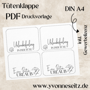 T&uuml;tenklappe Urlaubsfeeling Urlaub Sommer Maritim Verschluss PRINT Druckvorlage PDF Verpackung f&uuml;r Kleinigkeiten Printable PDF Datei Muscheln