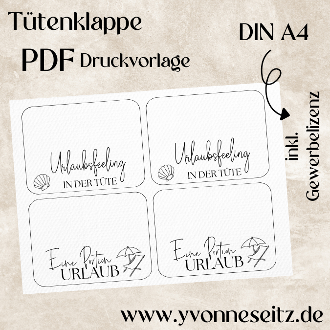 Tütenklappe Urlaubsfeeling Urlaub Sommer Maritim Verschluss PRINT Druckvorlage PDF Verpackung für Kleinigkeiten Printable PDF Datei Muscheln