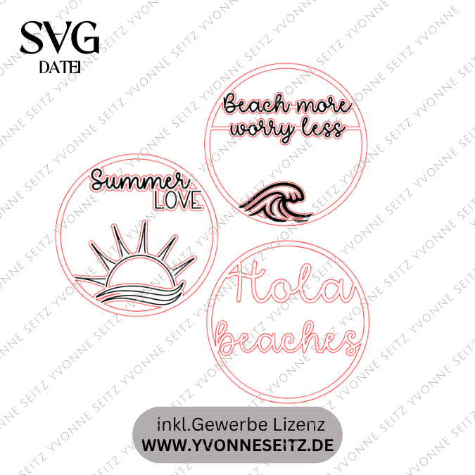 SVG Laserdatei 3 Designs Kranz Kränze Anhänger Summerlove Hola beaches Beach more worry lessParty SVG Datei Strand Urlaub Maritim goodvibes – Bild 2