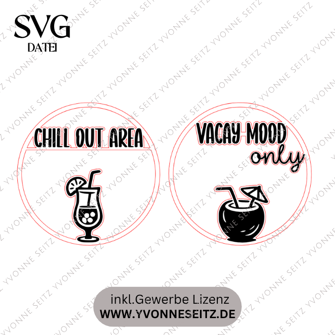 SVG Laserdatei 2 Designs Kranz Kränze Anhänger Drinks Chill out area Vacay mood only Urlaub Sommer Party SVG Datei Aperol Kokosnuss Cocktail – Bild 2