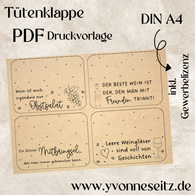 Tütenklappe Wein Korken Verschluss PRINT Druckvorlage PDF Verpackung für Weinkorken Printable PDF Datei zum selber drucken