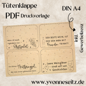 T&uuml;tenklappe Wein Korken Verschluss PRINT Druckvorlage PDF Verpackung f&uuml;r Weinkorken Printable PDF Datei zum selber drucken