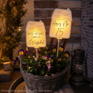 STL 3D Druck Datei Solarlichter Haus 4 Designs zum personalisieren Hausnummer Willkommen 3D-Datei 3D-Druck Vorlage zum stellen oder stecken